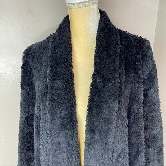 Kenneth Cole Faux Fur Black Coat Medium Women Open Front - Picture 5 of 12